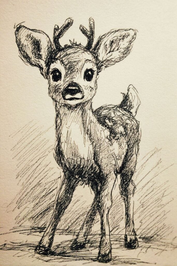 Hand-drawn deer illustration in sketch style for art and wildlife enthusiasts.