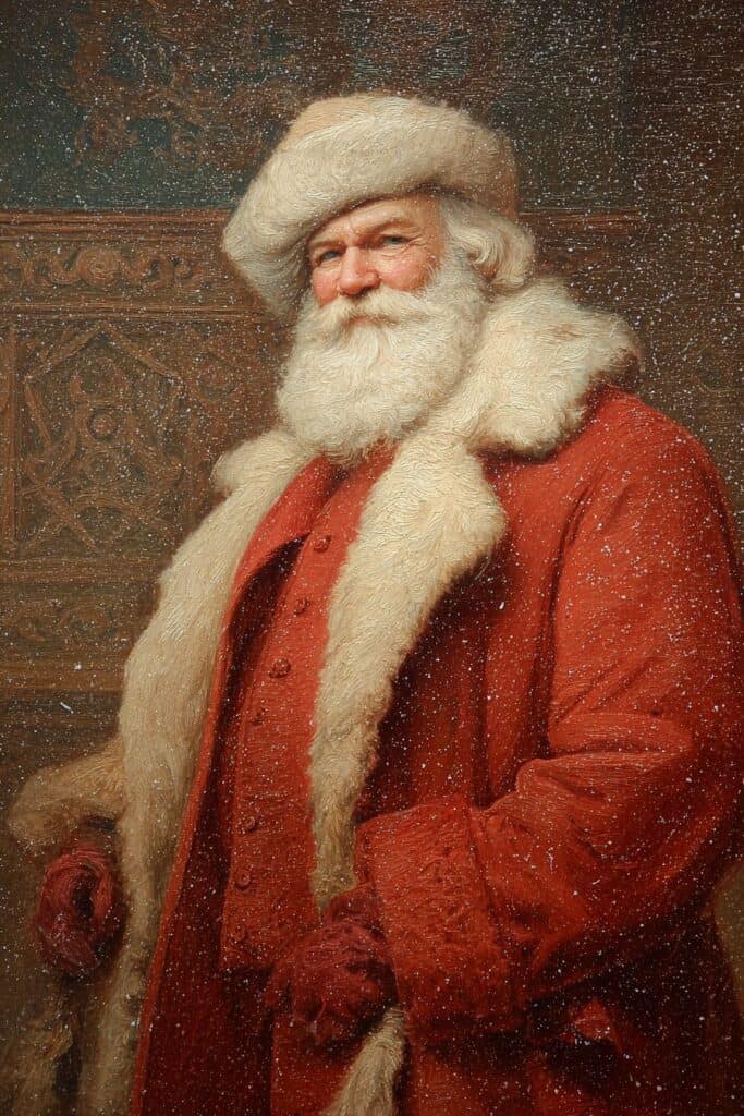 Festive Santa Claus portrait with a traditional red coat and white fur trim.