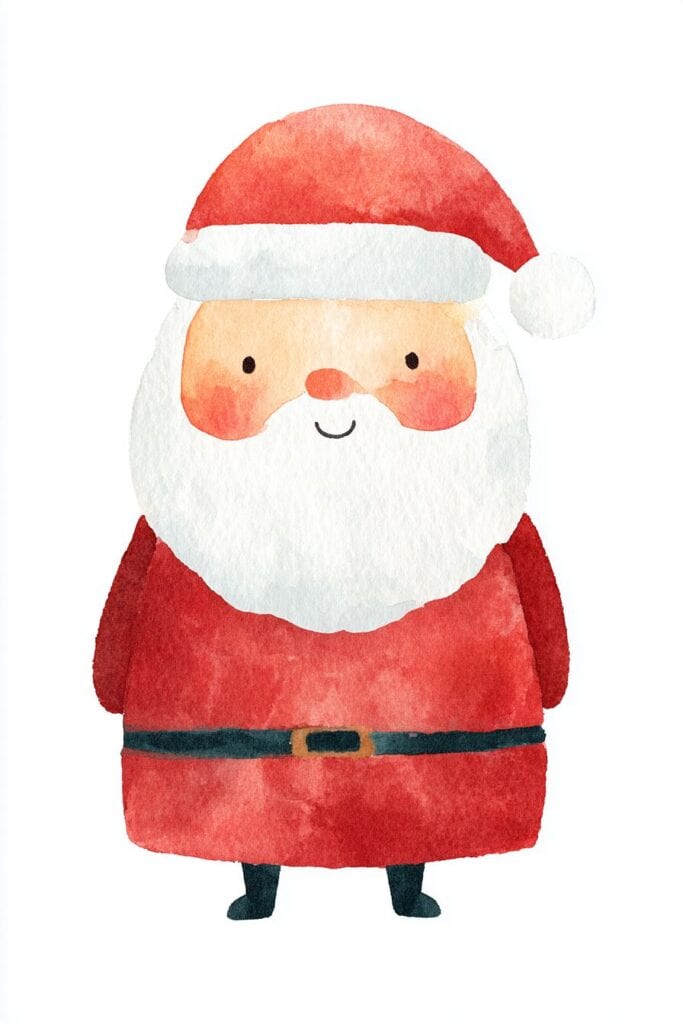 Cute Santa Claus watercolor illustration for holiday greeting cards and Christmas decoration.