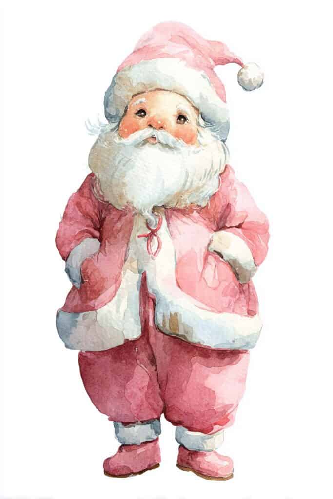Santa Claus watercolor illustration, festive Christmas holiday art, adorable holiday character.