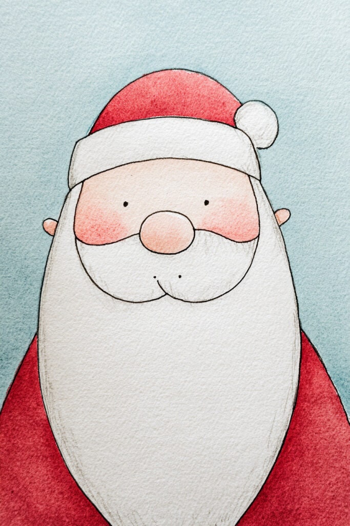 Cute watercolor Santa Claus illustration for holiday greeting cards.