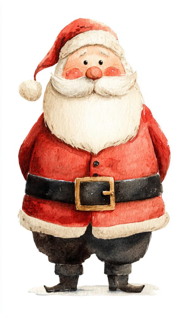 Cheerful Santa Claus watercolor illustration with festive holiday theme.