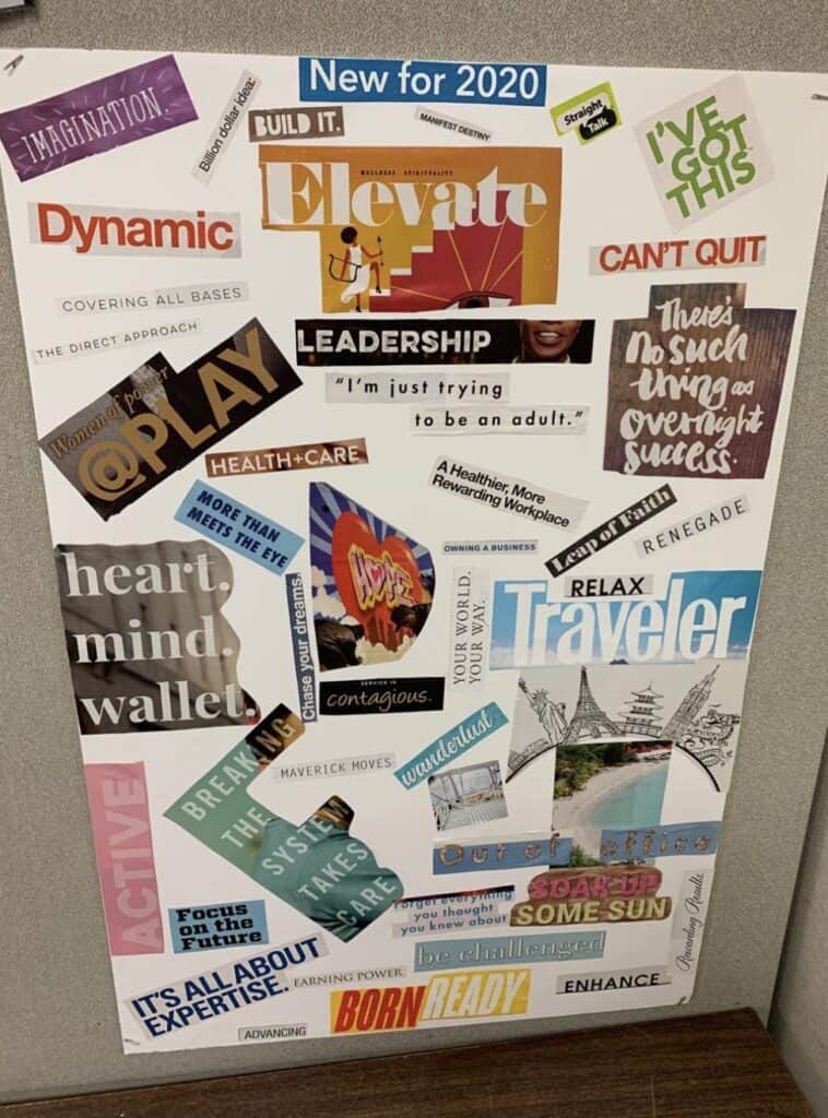 Colorful motivational collage with quotes and images about personal growth and travel.