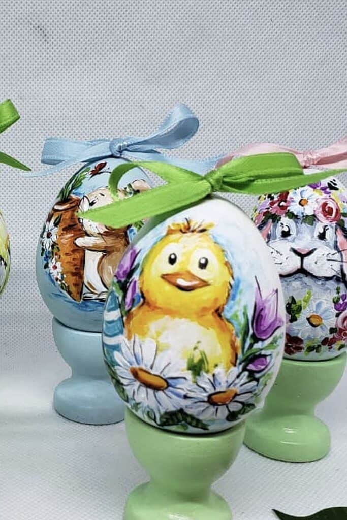 Vibrant decorated Easter eggs with animal illustrations, perfect for spring celebrations.