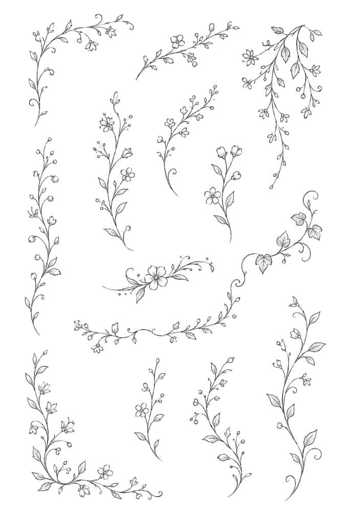 Intricate black and white floral doodle sketches, perfect for art projects and design.