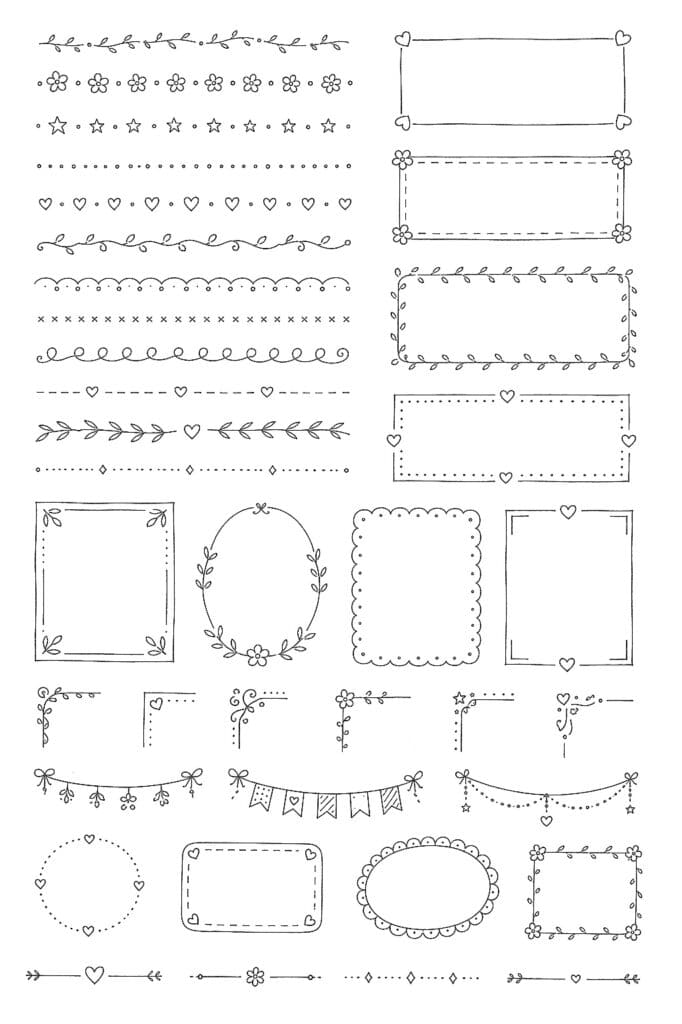 Decorative hand-drawn doodle frames for creative projects and designs.