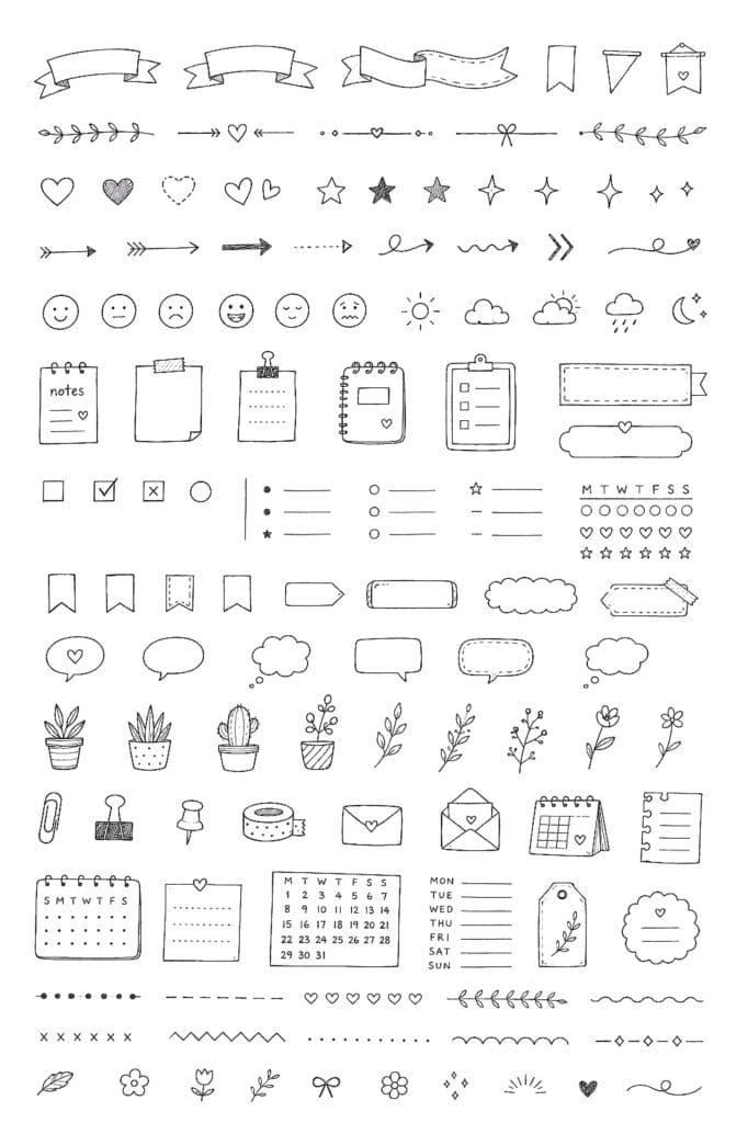 Collection of hand-drawn icons and doodles for creative projects at The Sketch & Doodle Club.