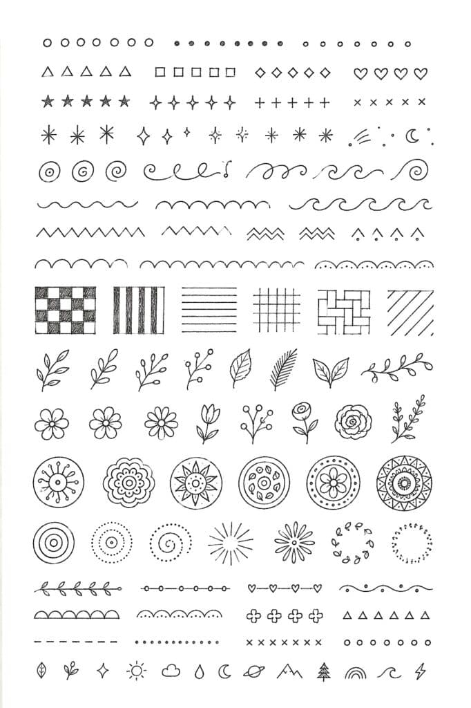 Collection of hand-drawn decorative lines, swirls, and patterns for creative doodling.