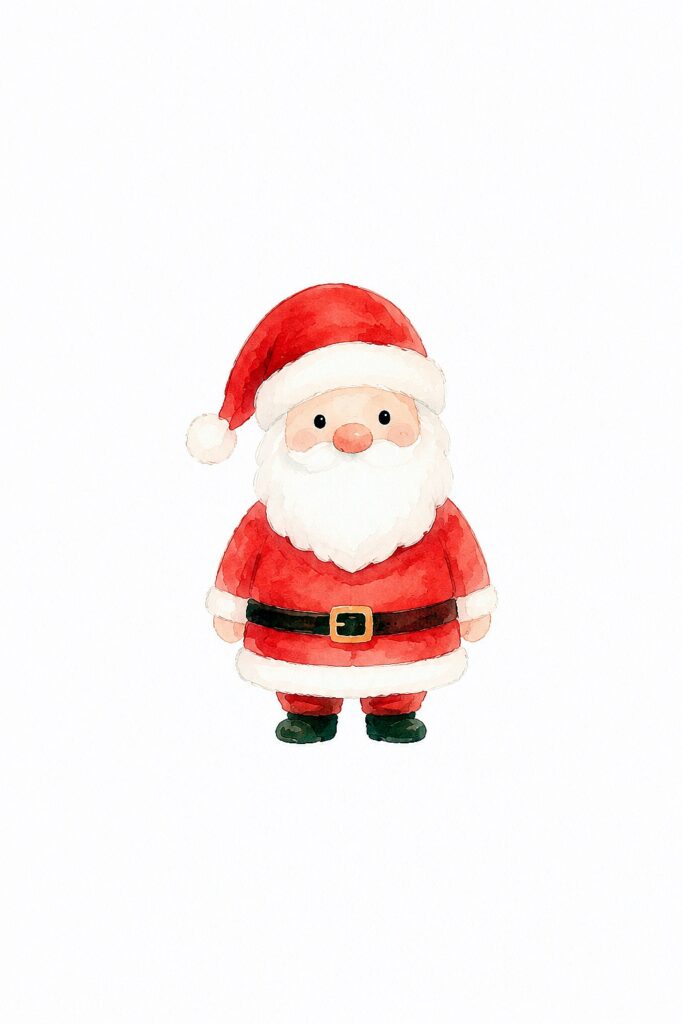 Cute watercolor Santa Claus with red suit and white beard for Christmas decor.