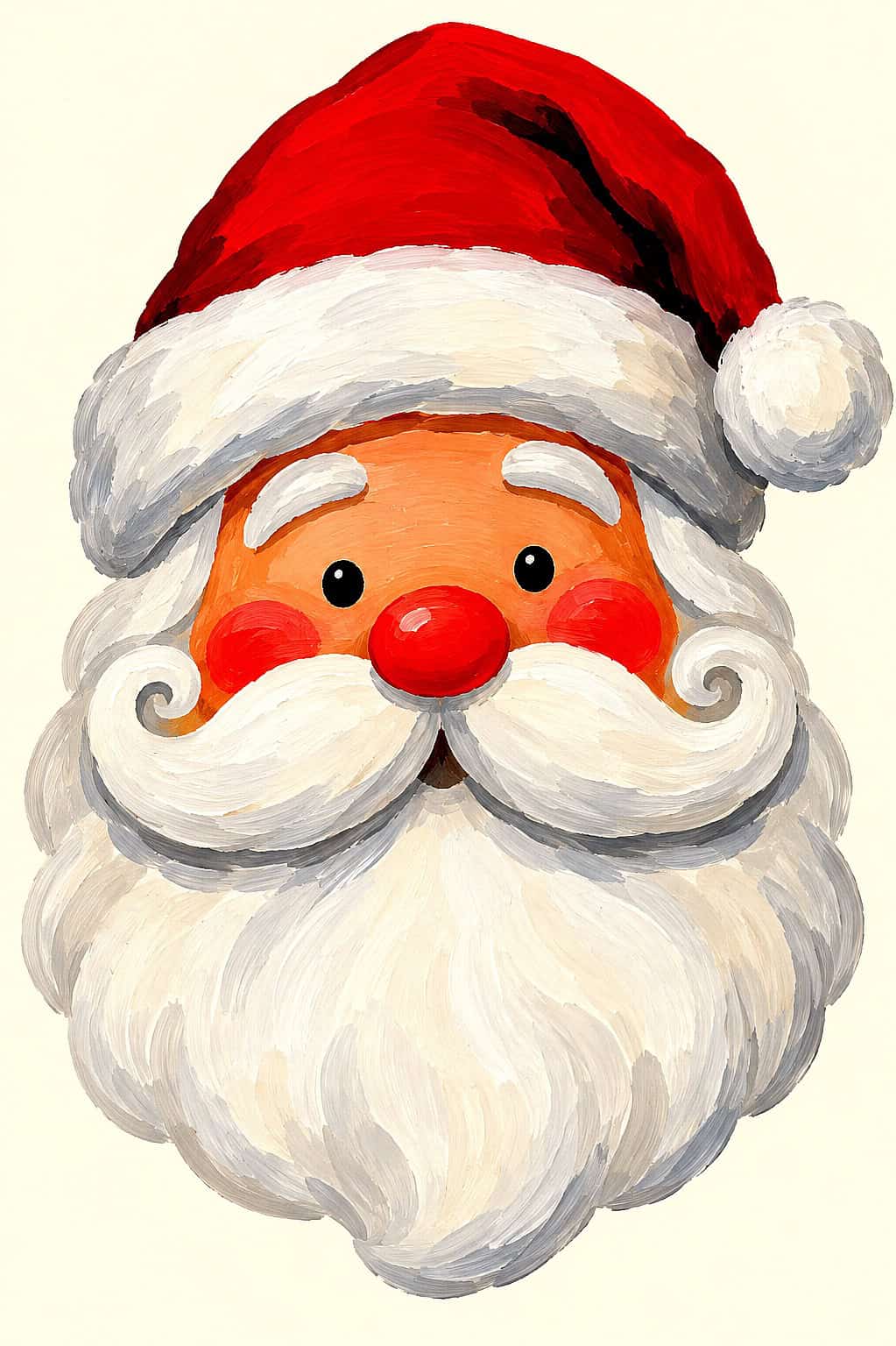Festive Santa face with red hat, white beard, and cheerful expression.