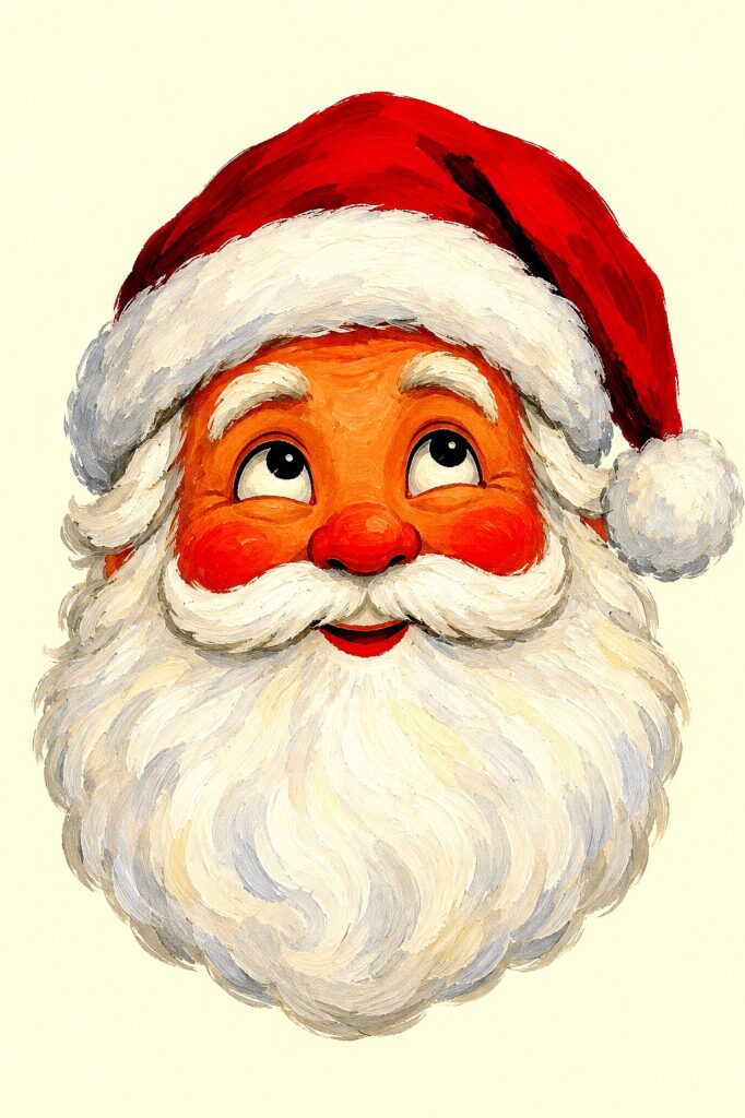 Colorful Santa face illustration for holiday painting projects.