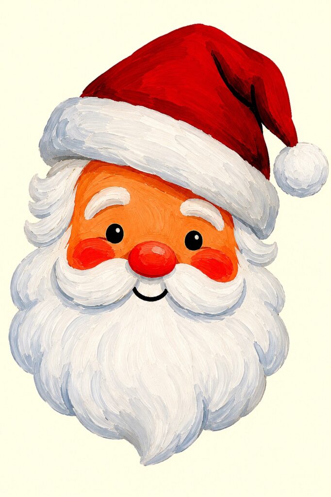 Cute Santa face with red hat and white beard for holiday decoration.