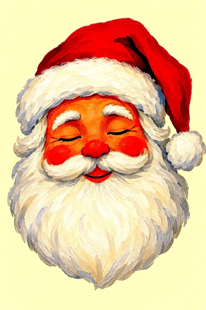 Cheerful Santa face with red hat and white beard for Christmas.